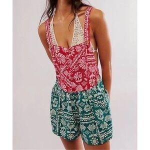 Free People Teal and White Patterned Garment